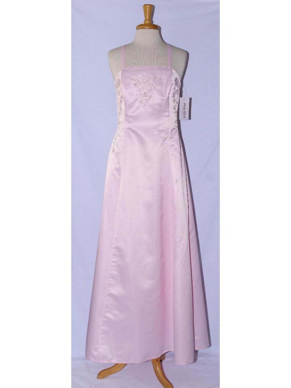 Poly USA #2398 Long Satin Bridesmaid Dress With Embroidery-Size 2X-PINK-NWT